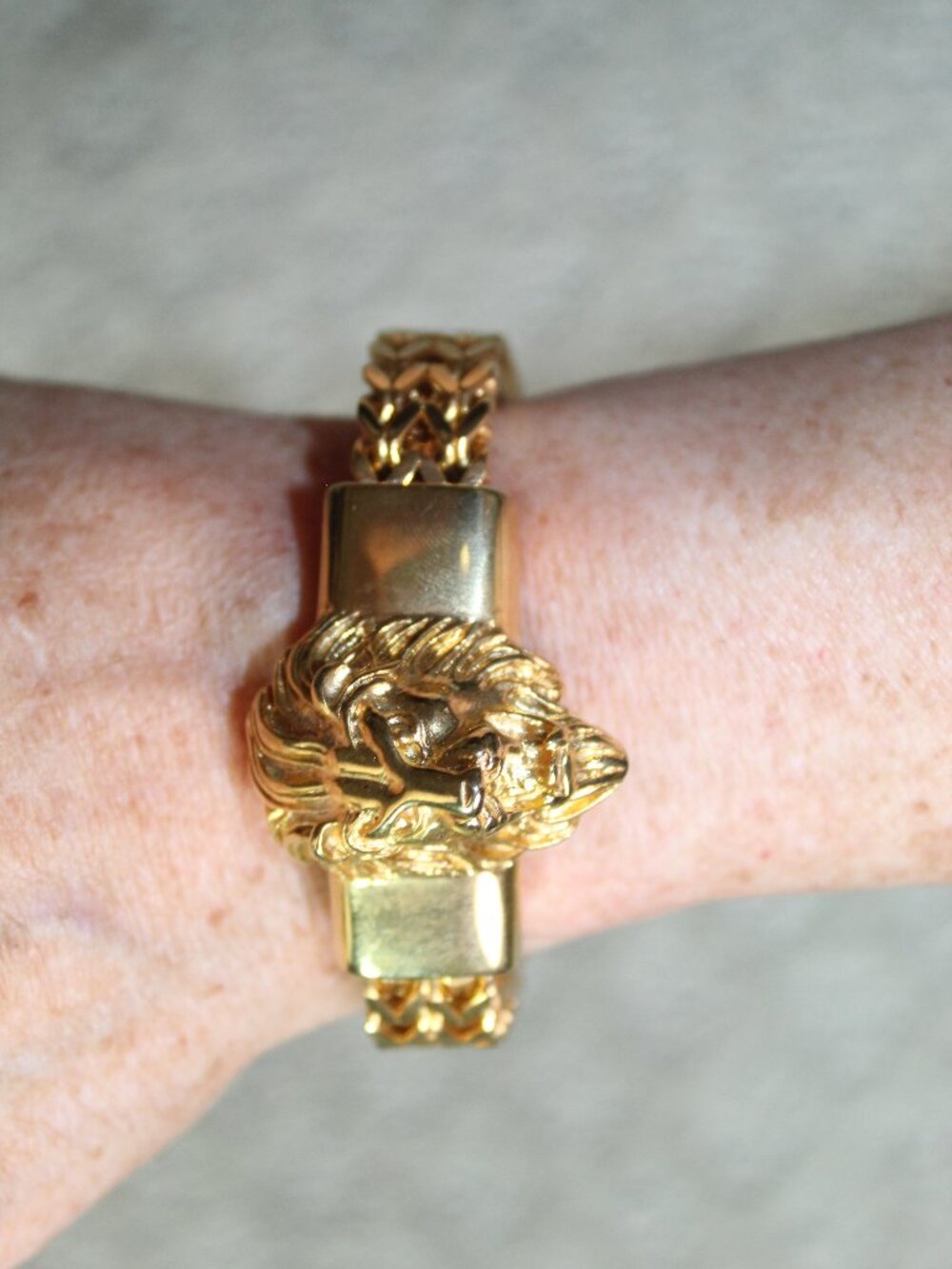 Gold-Tone Stainless Steel Lion Heads Franco Chain Men's Punk Bracelet
